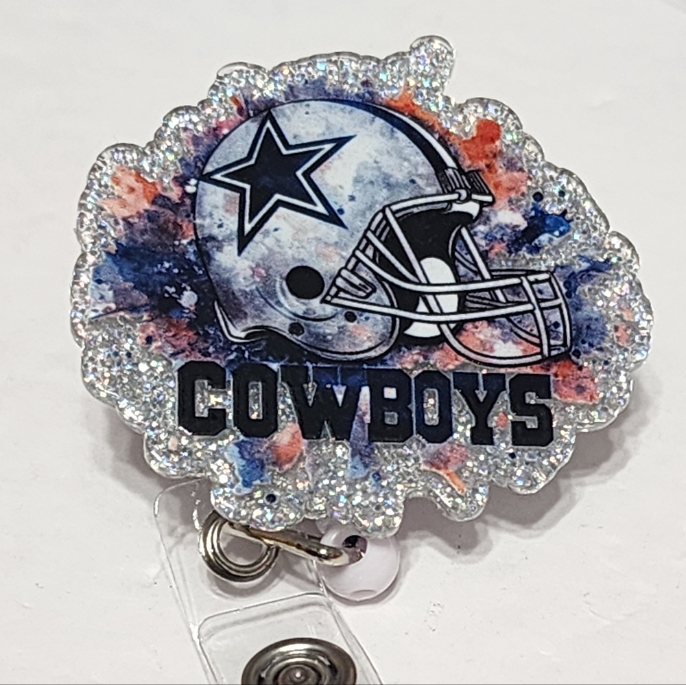 Cowboys Badge Reel Gift ID Stocking Stuffer Coworker Badge Clip Colorful Glitter